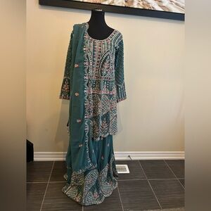 🌿 Teal Green Embellished Lehenga Set